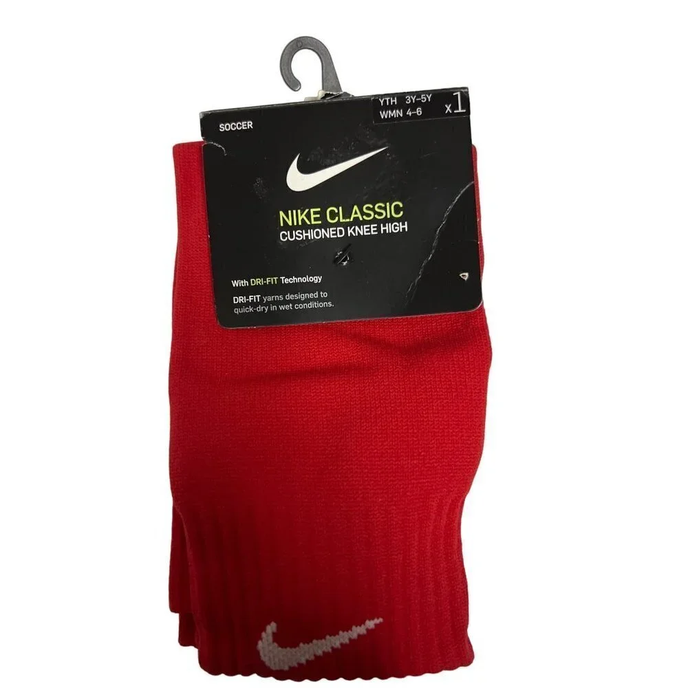 NEW! Nike Classic Cushioned Knee High Soccer Socks Red Youth 3 - 5 Years